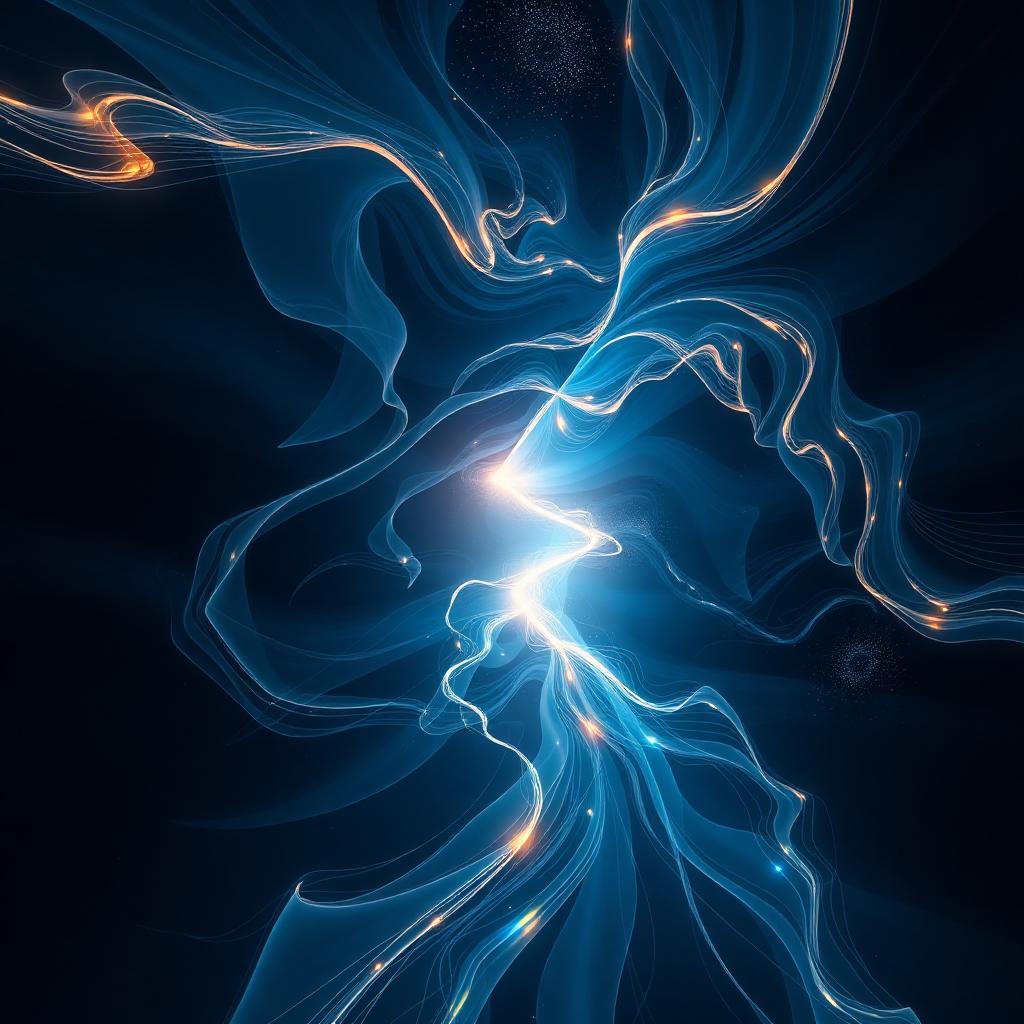 Ribbons of light unfolding through deep space, evoking the holomovement